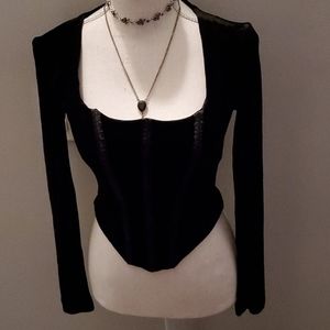 Betsey Johnson Vintage 90s Goth Corset Boned Bodice Shoulder Top